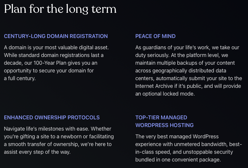 promotional copy for the 100-Year Plan on WordPress.com