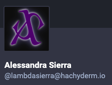 My Mastodon account, @lambdasierra@hachyderm.io
